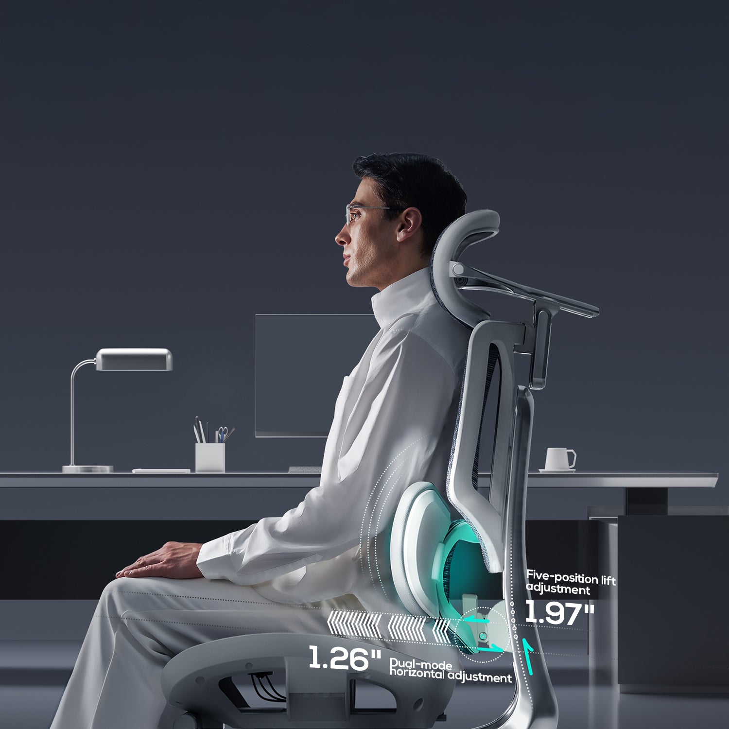 HBADA E3 Ultra Ergonomic Office Chair Futuristic(with Footrest) grey lumbar support
