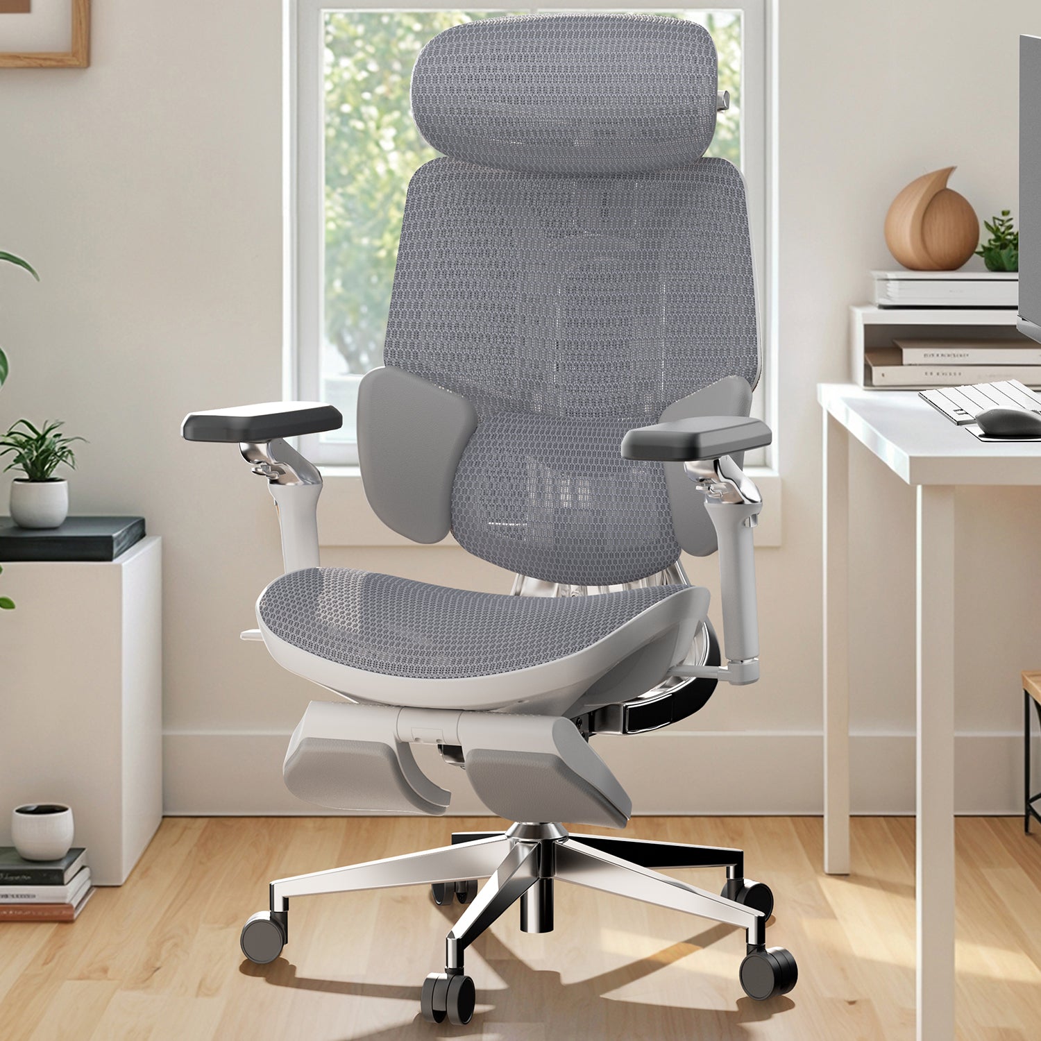 HBADA E3 Ultra Ergonomic Office Chair Futuristic(with Footrest) grey lumbar support