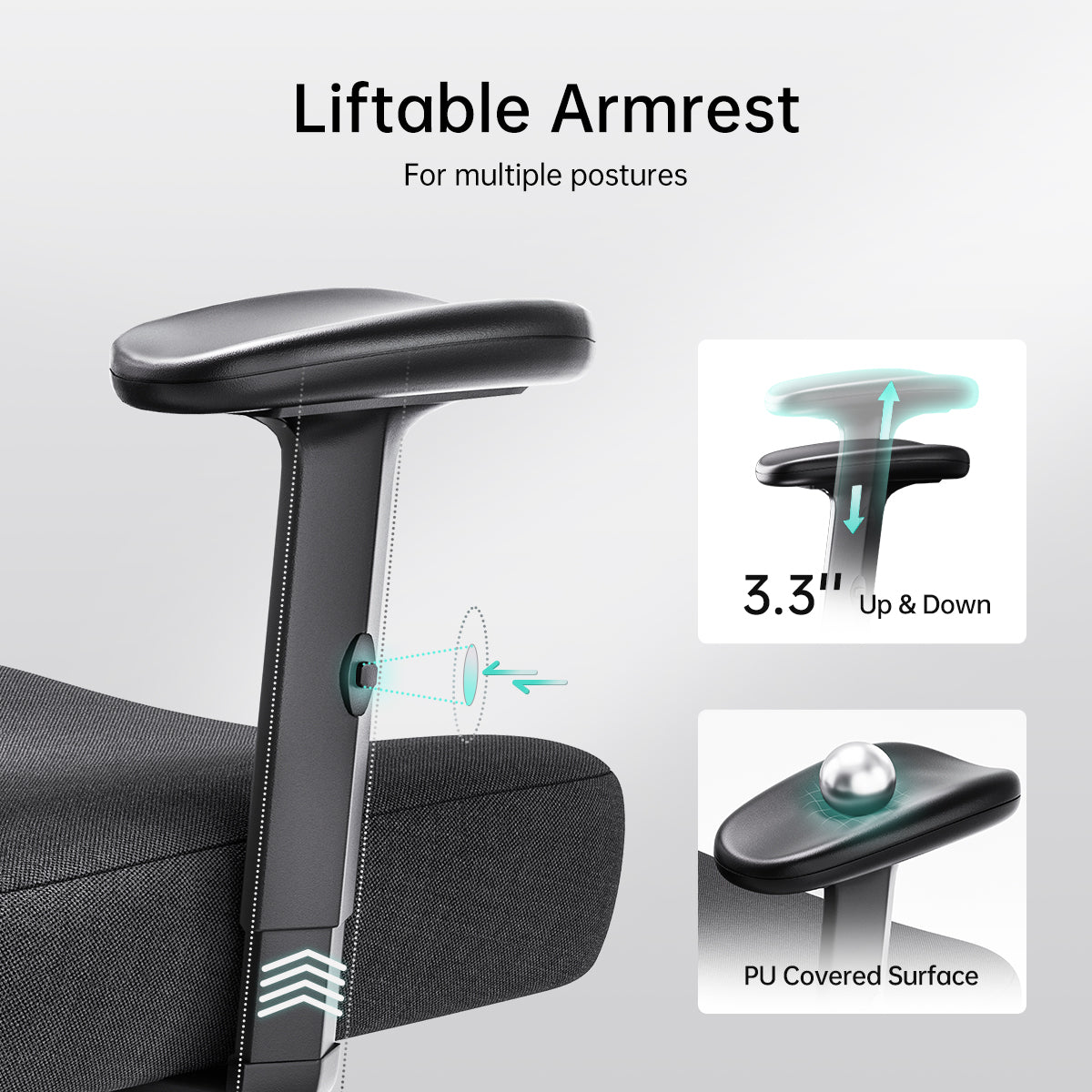 HBADA P3 Ergonomic Office Chair without Footrest armrests