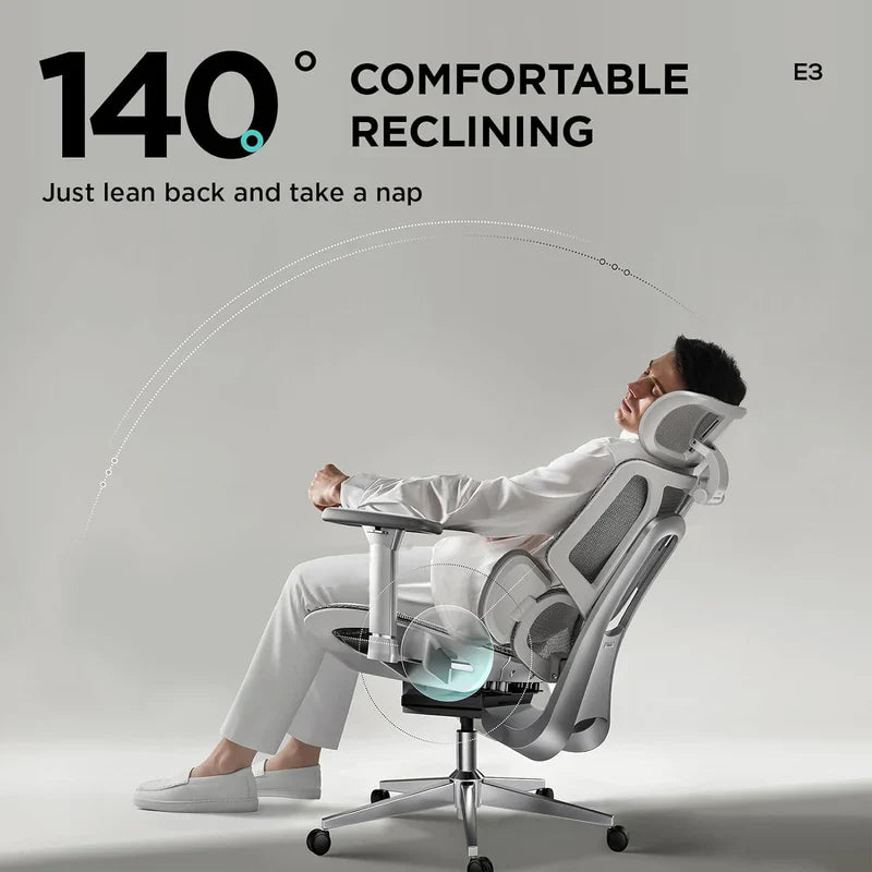 HBADA E3 Air Ergonomic Office Chair without footrest gray reclining angle