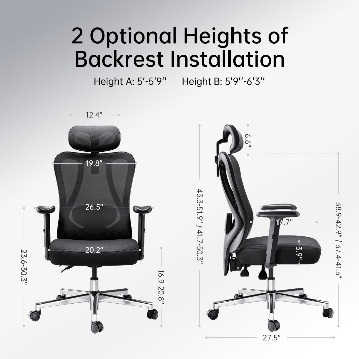 HBADA P3 Ergonomic Office Chair without Footrest backrest installation