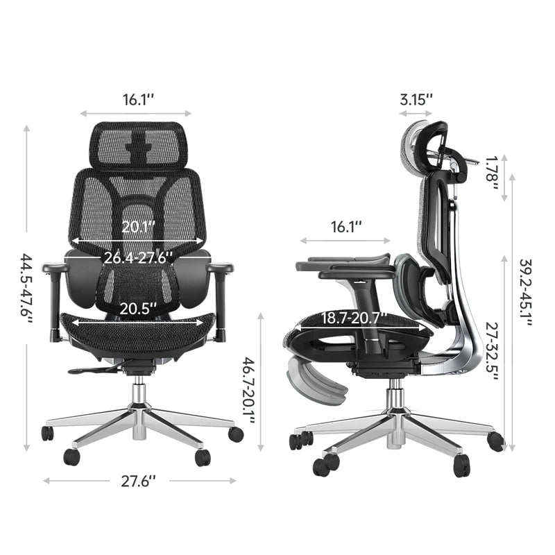 HBADA E3 Air Ergonomic Office Chair black dimensions