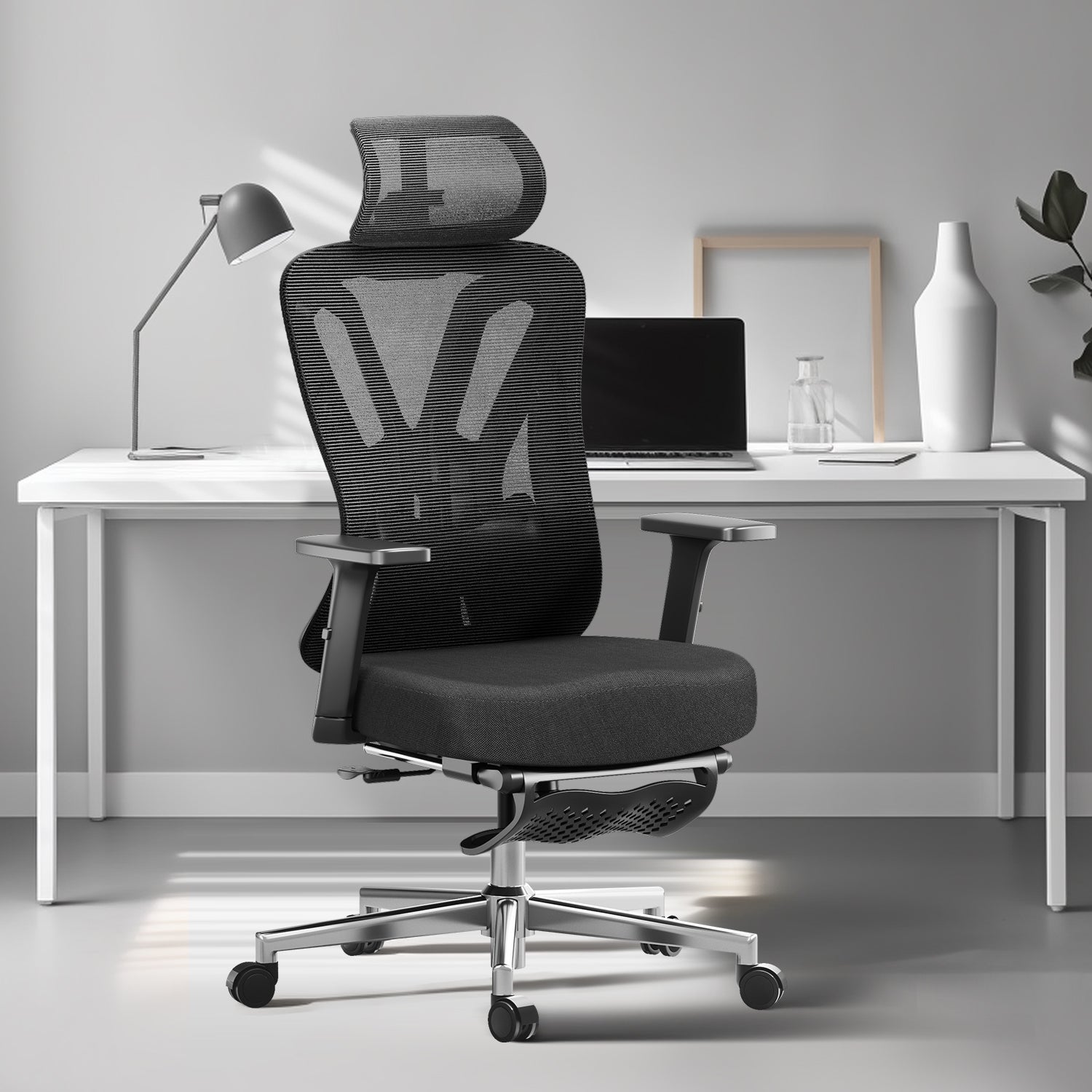 HBADA P5 Ergonomic Office Chair with Footrest black front