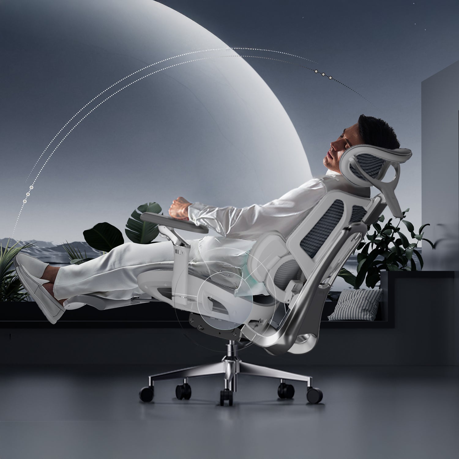 HBADA E3 Ultra Ergonomic Office Chair Futuristic(with Footrest) grey lumbar support