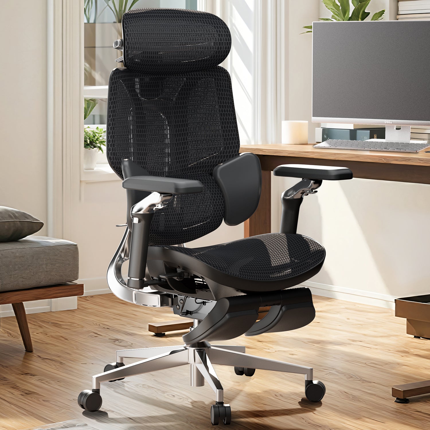 HBADA E3 Ultra Ergonomic Office Chair Futuristic(with Footrest) black lumbar support