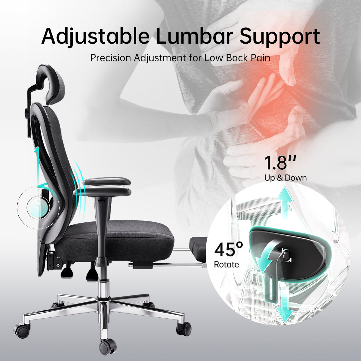 HBADA P3 Ergonomic Office Chair, Desk Chair with Footrest