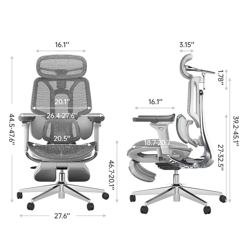 HBADA E3 Air Ergonomic Office Chair with footrest gray dimensions