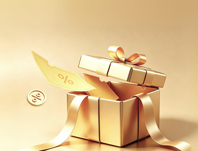 Gold gift box with a discount voucher